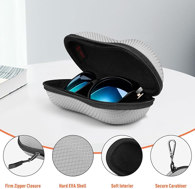 FINTIE Sunglasses Case, Hard EVA Shell Shockproof Sport Glasses Case with Metal Carabiner Travel Zipper Eyeglasses Holder