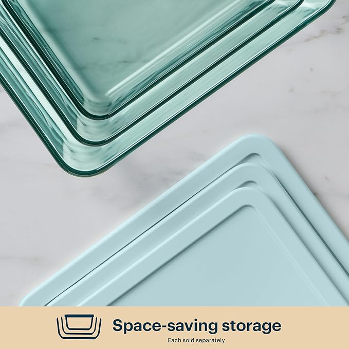 Pyrex Colors Tinted (11 Cup) Tinted Glass Large Rectangular Food Storage Container, Snug Fit Non-Toxic Plastic BPA-Free Lids, Freezer Dishwasher Microwave Safe, Aqua