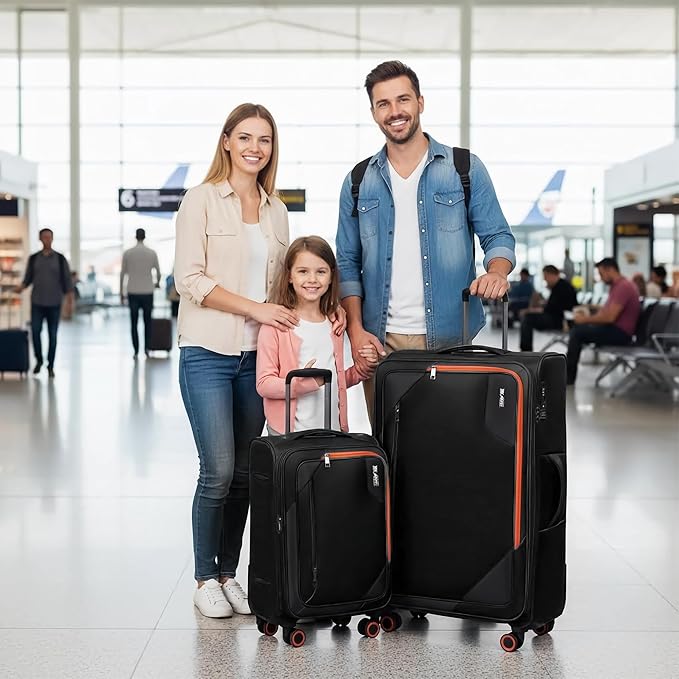 2-Piece Set (22in/32)Softside Expandable 20% Luggage w/TSA LOCK,Front Opening Softside Luggage Sets w/Spinner Wheels,Lightweight Travel Luggage Rolling Suitcase for Men/Women（Black,22in/32in）