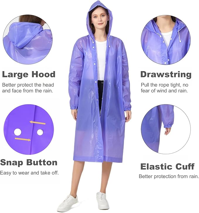 Eva Rain Ponchos for Adults, 2 Pack Reusable Raincoat for Women and Men, Lightweight Rainwear Rain Jackets with Hood