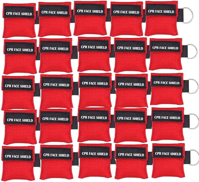 25pcs CPR Face Shield Mask Keychain Keying CPR Face Shields Pocket Mask for First Aid or CPR Training (Red-25)