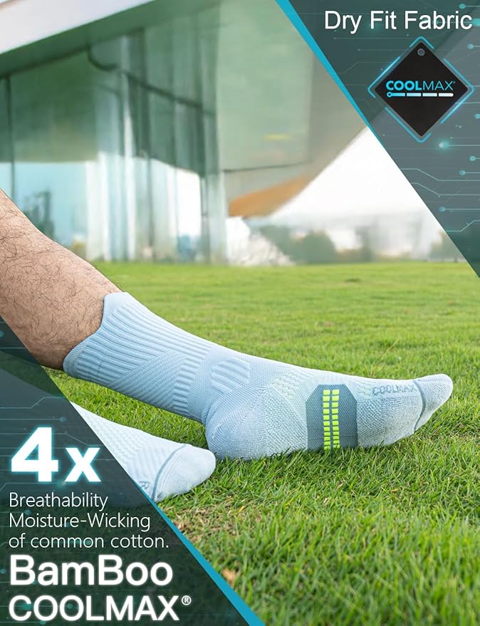 Compression Running Socks, Bamboo Viscose Coolmax Moisture-Wicking Anti-Blister Athletic Hiking Workout Gym Padded