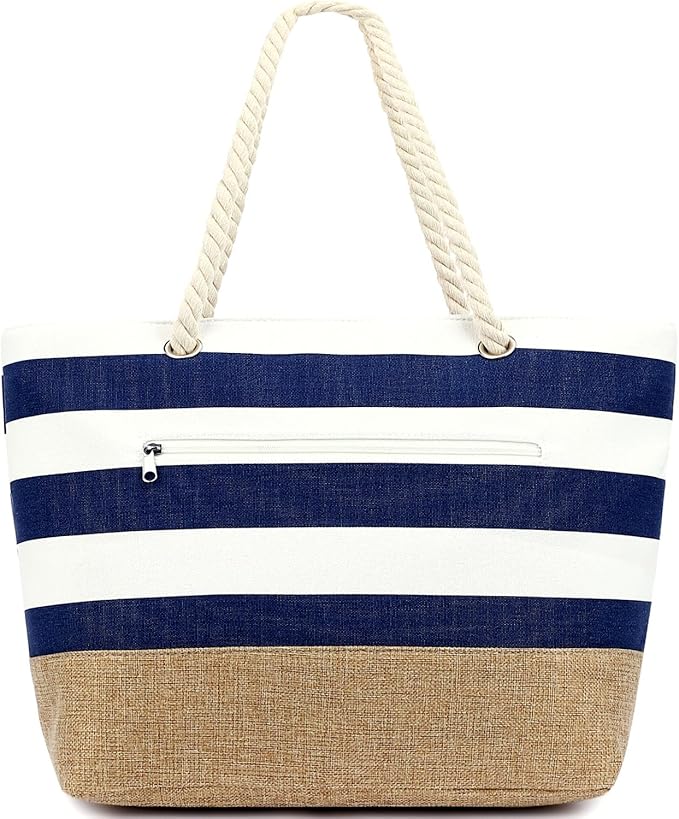 Large Canvas Beach Bag for Women, Beach Bags Waterproof Sandproof with Zipper & Wet Bag Cruise Essentials