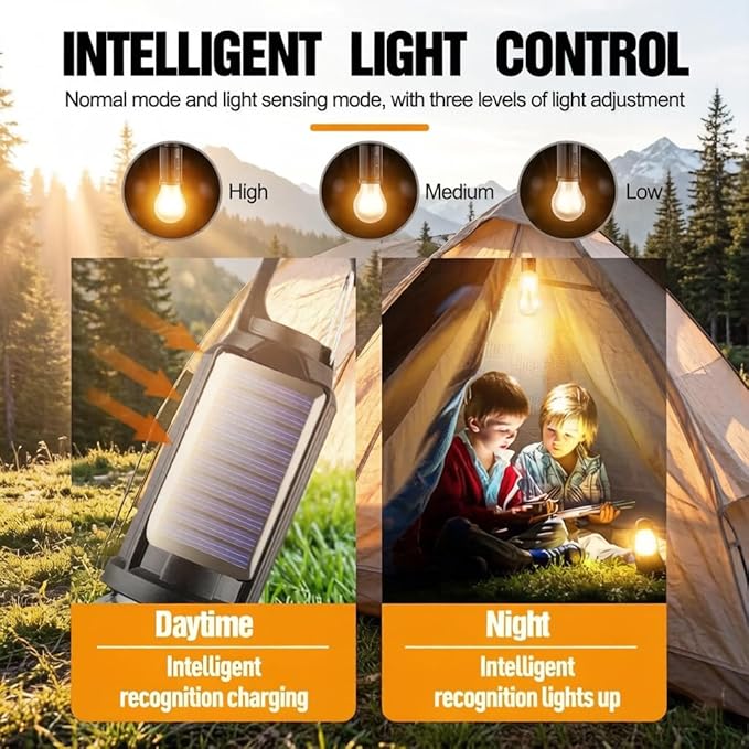 4-Pack Solar Camping Lantern, Portable LED Solar USB Rechargeable Lantern Flashlight Emergency Hanging Light for Indoor Outdoor Home Power Outages Hiking Hurricane (4)