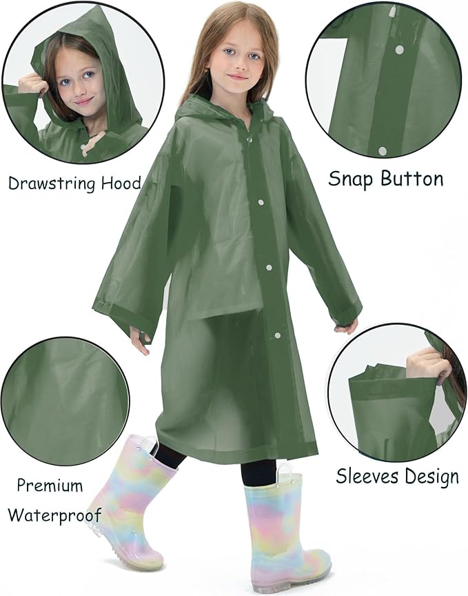 2 Pack Reusable Waterproof Raincoat EVA Emergency Rain Ponchos One Size Rain Jacket for Children, Boys and Girls