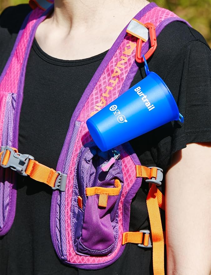 200 ml/6.8 oz-2Pack-Collapsible Cup TPU Running Water Cup Ultralight Protable with Carabiner for Backpacking,Running,Climbing,Camping,Party-BPA Free,Blue