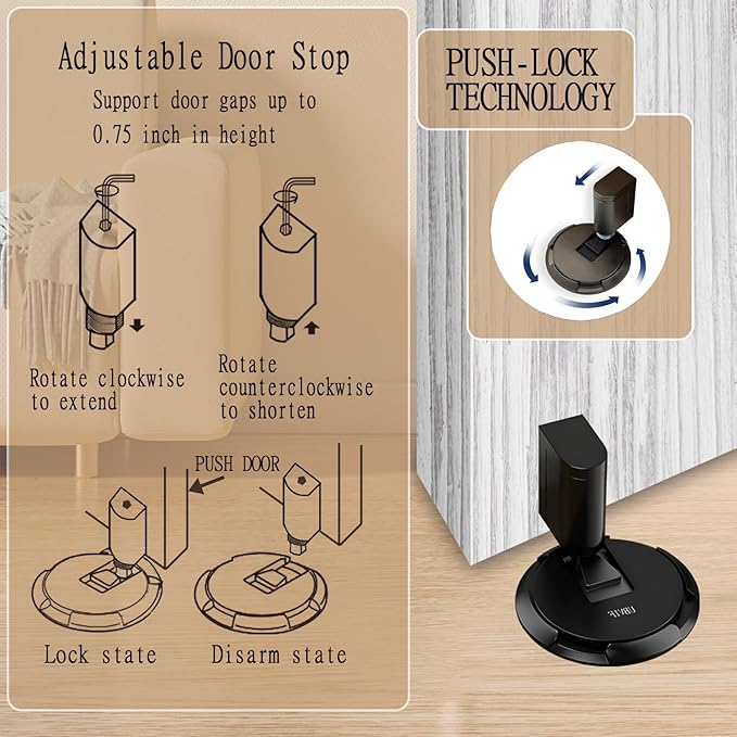 UBVIF No Magnetic Door Stopper, Adjustable, Mechanical Doorstop, Windproof Door Stop for Indoor, No Nails/Screws Needed,Heavy Duty Door Holder,Keep Door Open (1, Matte Black)