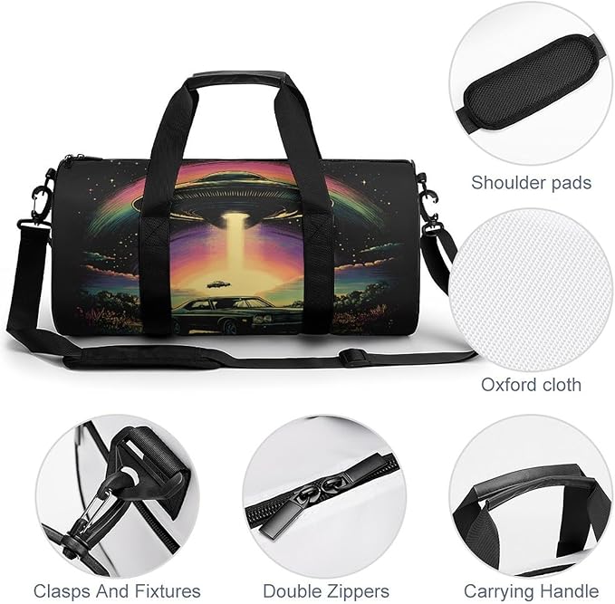 Ship Spaceship Travel Duffle Gym Bag with Shoe Compartment Carry Weekender Overnight Bags