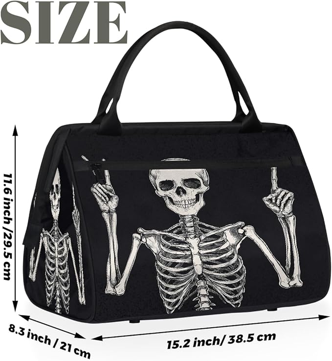 Multipurpose Duffle Bag, Waterproof Carry On Bag with Spacious Design, Rock Skull Skeleton Gym Bags, 15.2x8.3x11.6in