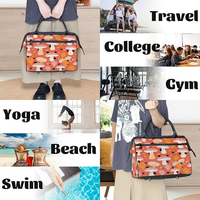 Vintage Mushroom Overnight Weekender Bag for Women Men Travel Duffel Bags Waterproof Luggage Carry on Sports Yoga Gym Bag