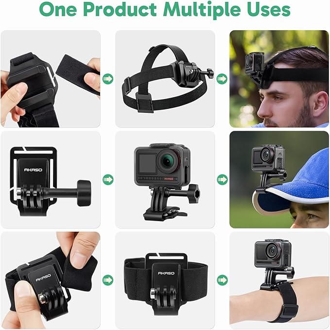 AKASO 2-in-1 Quick Release Adjustable Head Strap Mount for GoPro Hero 13 12 11 10 9, EK7000/EK7000 Pro, Brave 4/4 Pro, Brave 7/7 LE, V50 X, V50 Elite, DJI Osmo Action Cameras
