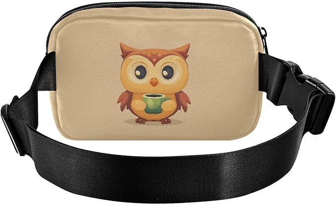 Cute Owl Drinking Coffee Fanny Pack for Women Men Water Resistant Fashion Waist Packs with Adjustable Strap Belt Bag for Travel Workout Jogging Hiking 21219858