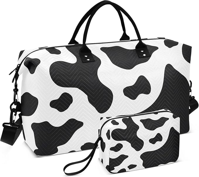 Travel Duffle Bag, Cow Skin Print Gym Bag with Storage Bag Weekender Overnight Bag for Men Women Trip Sports Yoga