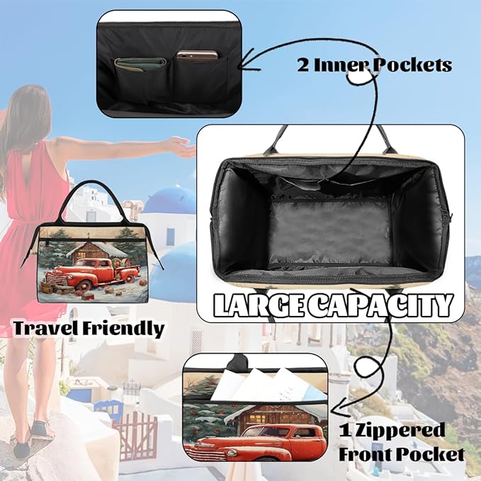 Snow Red Car Travel Duffel Bag, Waterproof Sports Gym Duffle Bag, Large Capacity Weekender Carry On Overnight Bags for Women Men