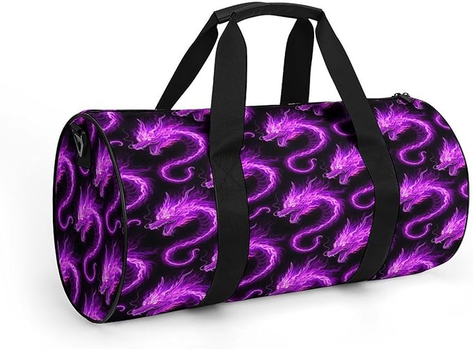 Weekender Carry on Beach Yoga Bag Sport Gym Fitness Tote Overnight Weekender Travel Bags for Men Women (Purple Fire Dragon Art)