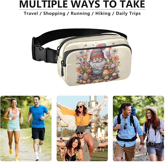 Easter Gnome Flowers Eggs Fanny Pack for Women Men Water Resistant Fashion Waist Packs with Adjustable Strap Belt Bag for Travel Workout Jogging Hiking 21217915