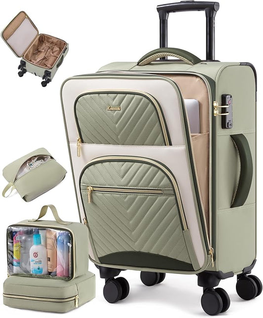 LOVEVOOK 20 Inch Carry On Luggage 22x14x9 Airline Approved, Lightweight Softside Carry-on Suitcase with Spinner Wheels & TSA Lock, Water-Resistant Travel Luggage with 3 Packing Cubes