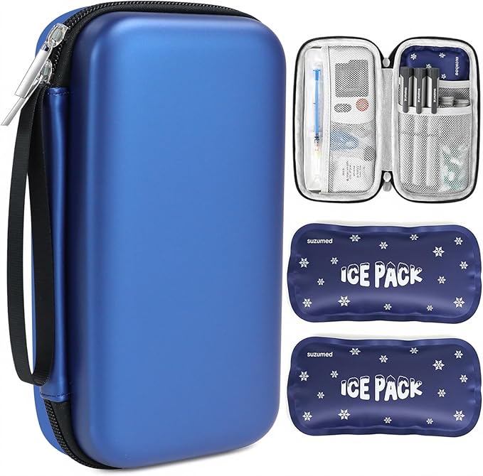 Insulin Cooler Travel Case,EVA Insulation Travel Medicine Kit with 2 Ice Packs for Diabetes Care,Insulin Pen and Other Diabetic Supplies (Blue)