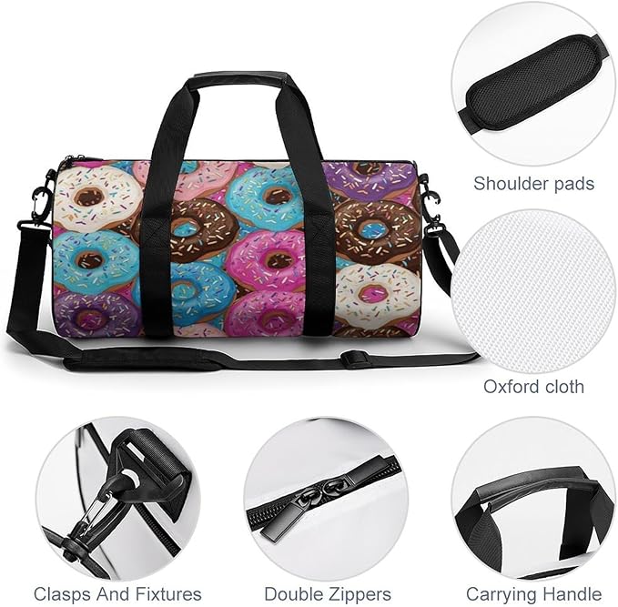 Travel Duffle Bag Doughnut Donut (20) Carry On Weekender Bags Workout Lightweight Duffel Bags for Men and Women
