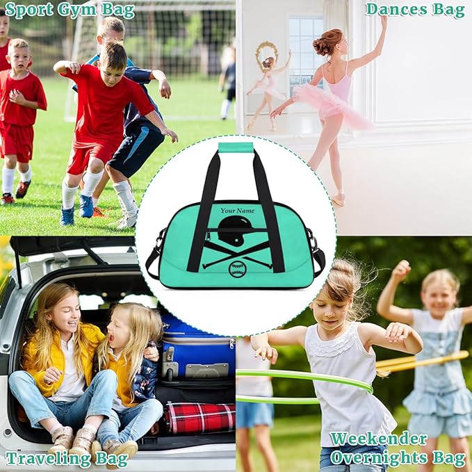 Custom Name Baseball Theme Boys Gym Travel Duffle Bag with Front Zipper Pocket Personalized Sports Bag for Overnight, Weekender, Carry On,18.9 * 8.7 * 10.6 in