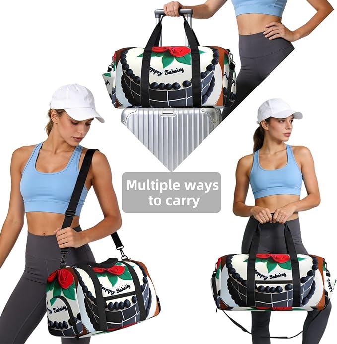 Delicious cakes Print Gym Bag with Shoe Compartment for Women Men, 17.7in Sports Duffle Weekender Tote, Overnight Travel Duffel Bag Carry On