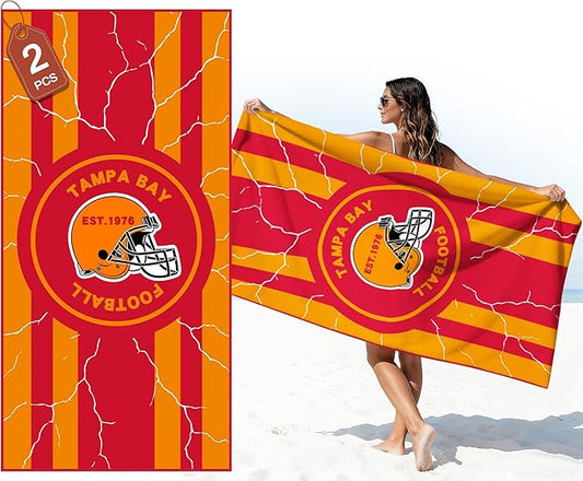 2 Pack Football Fan Thin Lightweight Microfiber Beach Towel Themed Oversized Towels Men Women Buccaneers Team Dad Husband Guy Him Birthday Valentines Gag Funny Personalized Unique Gift