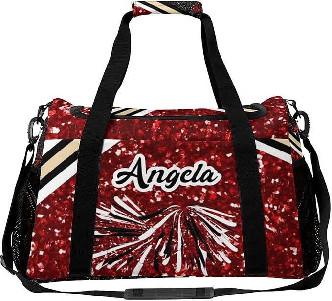 Cheer Red Maroon Glitter Sequin Print Travel Bag, Customized Duffel Bags, Overnight Bag, Personalized Gift, Workouts Gym Casual Bag, Perform Backpacks