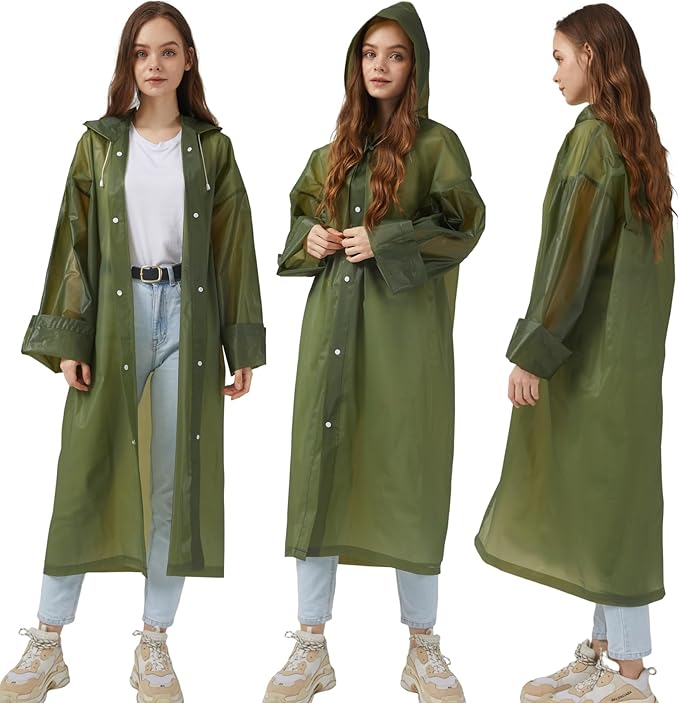 Rain Ponchos Raincoats for Adults Women, Reusable Rain Jacket Coats with Hood for Family Disney Park Travel 2 Pack