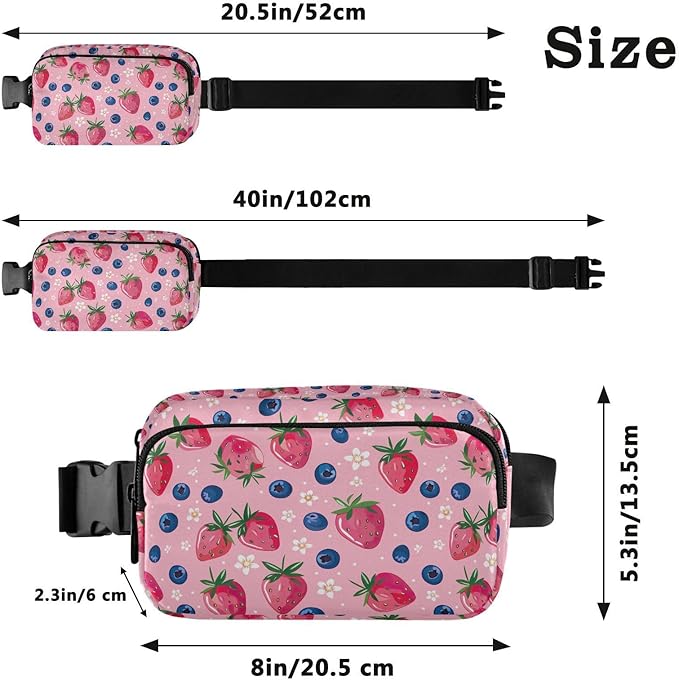Pink Strawberry Blueberry Fanny Pack for Women Men Water Resistant Fashion Waist Packs with Adjustable Strap Belt Bag for Travel Workout Jogging Hiking 21219430