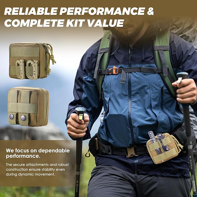 2 Pack Mini Tactical EDC Molle Pouch with 4 D-Rings, Compact Utility Belt Pouches Organizer with Removable Clear ID Pocket for Enhanced Gear Attachment (4x4 GP Pouch)