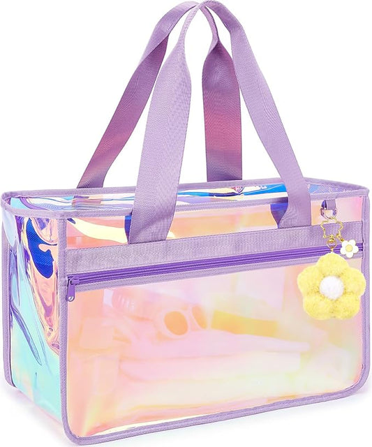 Fammart Iridescent Clear Beach Bags Waterproof Sandproof for Women, Large Jelly Tote Zipper Pool Bag Cruise Essentials 2026
