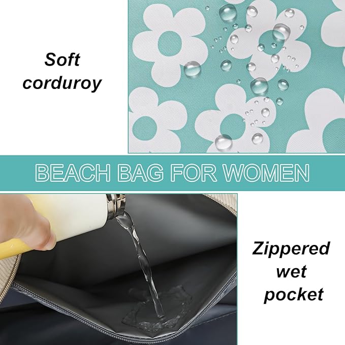 LEDAOU Large Beach Bag Women Waterproof Sandproof Zipper Beach Tote Pool Bag for Swim Gym Grocery Travel with Wet Pocket | Waterproof, Sandproof, Zipper, Pool, Gym, Grocery