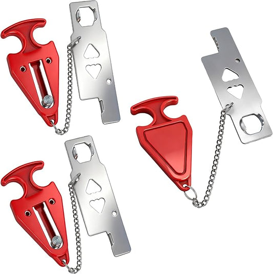 Portable Door Lock, Travel Door Lock for Hotel, Apartment, Dorm & Home – Extra Security Door Stoppers, Hotel Safety Devices for Travel Privacy Protection 3PK Red