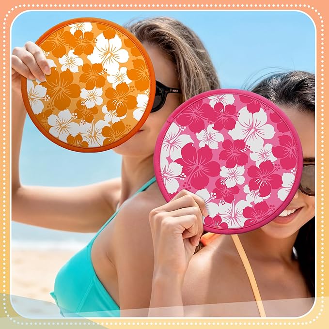 Amyhill 30 Pcs Hawaiian Party Favor Foldable Flying Disc Fans with Bags Hibiscus Summer Pool Birthday Party Favors 9.8'' DIY Cooling Fan Colorful Goody Stuffers End of The Year Gifts from Teacher