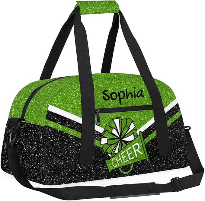 Personalized Glitter Green Cheer Bag for Cheerleaders, Custom Sport Gym Bag Dance Bag Travel Duffle Bag Cheerleading Gifts for Women