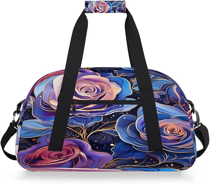 Travel Duffle Bag, Purple Roses Waterproof Weekender Overnight Bags for Women Men Lightweight Carry on Duffle Gym Bag for Travel, Sports, Fitness, Workout
