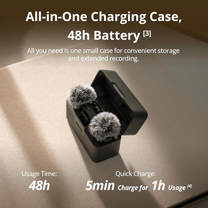 DJI Mic Mini (2 TX + 1 RX + Charging Case), Wireless Lavalier Microphone for iPhone/Camera/Android, Ultralight, Detail-Rich Audio, 48h Use, Noise Cancelling, Automatic Limiting, Vlog, Streaming