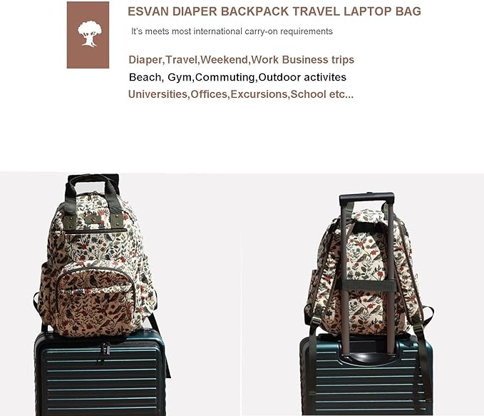 Diaper Bag Backpack, Large Capacity Multifunction Baby Essentials Fashion Travel Pack Linen Canvas office Laptop Bag (Corduroy Leaf Bird)
