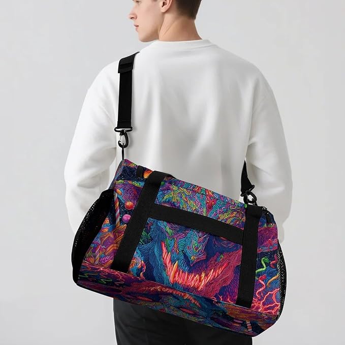 Christmas Krampus Devil Duffle Bag Gym Bag for Workout Travel Tote with Detachable Straps