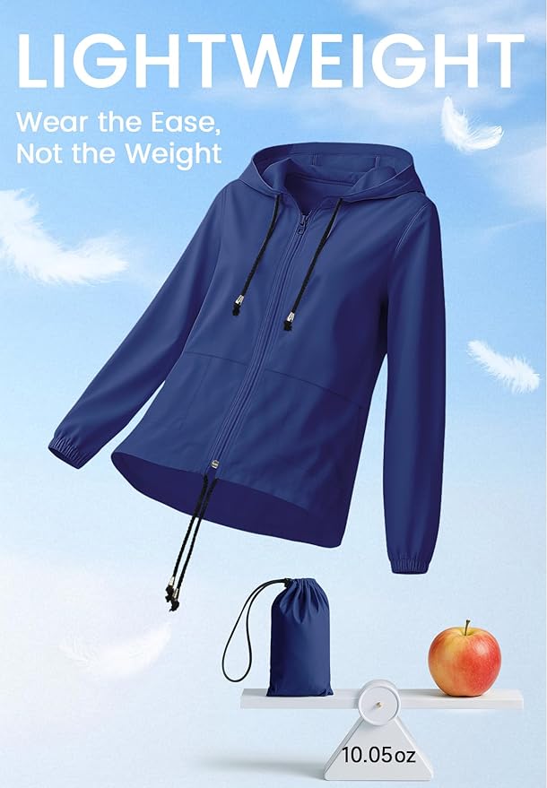Zando Lightweight Rain Jacket Women Waterproof - Raincoat for Women Packable Rain coat Hooded Windbreaker for Travel Outdoor