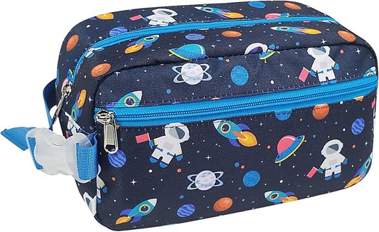 Bagseri Kids Snack Bag Boys - Small Reusable Mini Cooler Pouch, Insulated 3.9L Food Carrier with Buckle Handle for School and Daycare, Fits in Backpack, Blue Space Astronauts