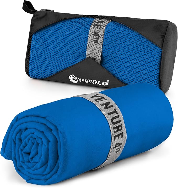 VENTURE 4TH Quick Dry Towel. Microfiber Travel Towel Ideal for Camping, Hiking, Backpacking, Gym. Lightweight & Fast Drying Travel Towels for Body. Compact & Easy to Pack - Blue Large