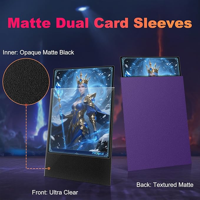 200 Pack Card Sleeves, Matte Dual Trading Card Sleeves with Opaque Back & Smooth Shuffle, Tear Resistant Card Protectors for MTG, TCG and Game Cards (Metallic Purple)