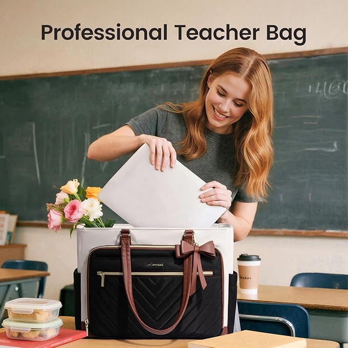 LOVEVOOK Laptop Tote Bag for Women, Work Bag for Teacher with Large Cup Holder, Quilted Nurse Diaper Bag for Travel, Computer Women's handbags for Teacher gift, 15.6 Inch