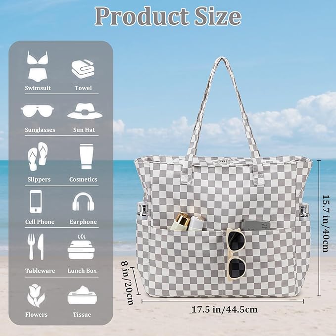 LEDAOU Large Beach Bag Women Waterproof Sandproof Zipper Beach Tote Pool Bag for Swim Gym Grocery Travel with Wet Pocket | Waterproof, Sandproof, Zipper, Pool, Gym, Grocery