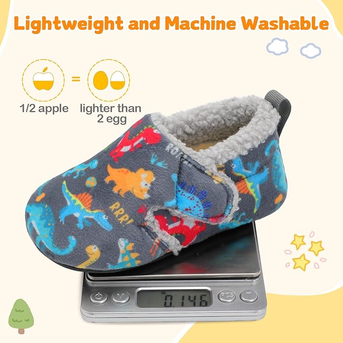 JOINFREE Toddler Slippers Boys Girls Adjustable House Shoes Barefoot Sock Shoes with Rubber Sole Baby Comfort Warm Indoor Outdoor Walking Shoe