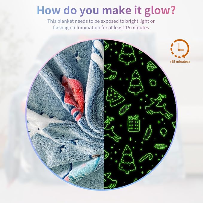 Christmas Blanket for Boys, Christmas Glow in The Dark Blanket for Kids/Toddler/Baby, Soft Fleece Blankets and Throw, Birthday 50"x 60"