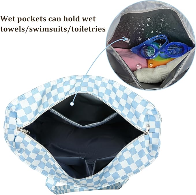 LEDAOU Beach Bag Waterproof Sandproof Women Beach Tote Pool Bag with Zipper for Swim Gym Grocery Travel with Wet Pocket | Sandproof, with Zipper, for Gym, Grocery, Travel, with Wet Pocket