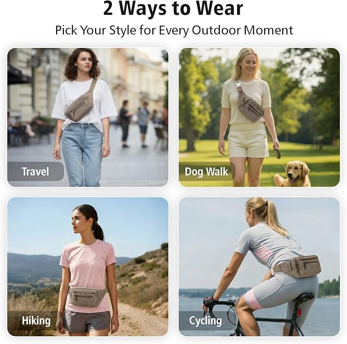 Packism Fanny Packs for Women Men - 6 Pockets Large Crossbody Waist Bag with Adjustable Strap Belt Bag for Travel Running Hiking