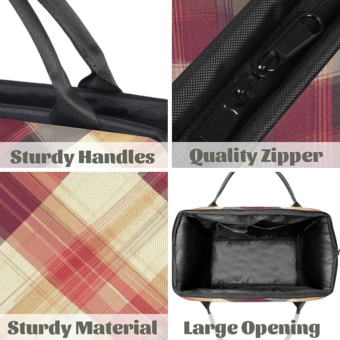 Multipurpose Duffle Bag, Waterproof Carry On Bag with Spacious Design, Plaid Checkred Brown Gym Bags, 15.2x8.3x11.6in